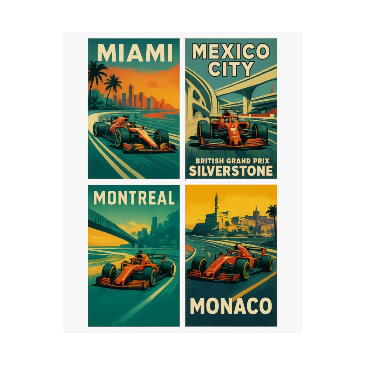 Vintage F1 Race Car Poster Pack | Retro Wall Art Prints