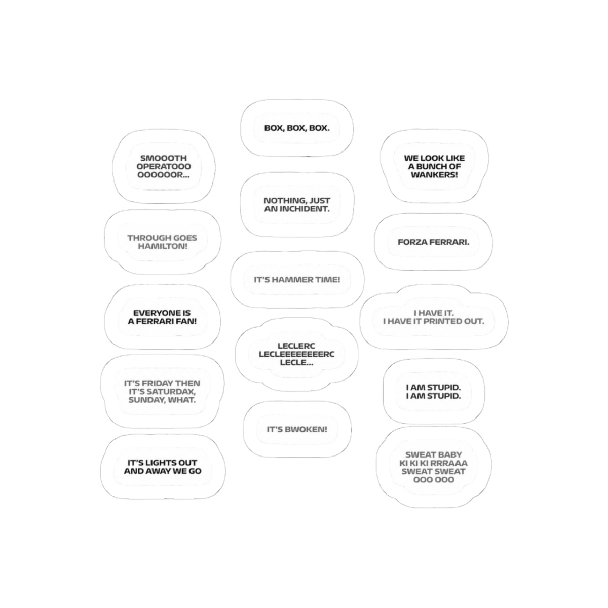Formula 1 Memes and Quotes Sticker Sheet